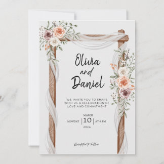 Faire-part de mariage floral Brown blanc