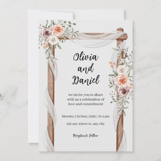 Faire-part de mariage floral Brown blanc (Devant)