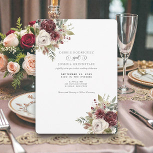 Faire-part de mariage floral burgundy aquarelle 