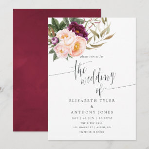 Faire-part de mariage floral Burgundy - Marsala et