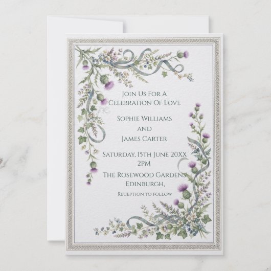 Faire-part de mariage floral celtique argent (Devant)