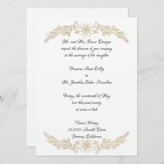 Faire-part de mariage Floral Chic Gold Foil (Devant / Derrière)