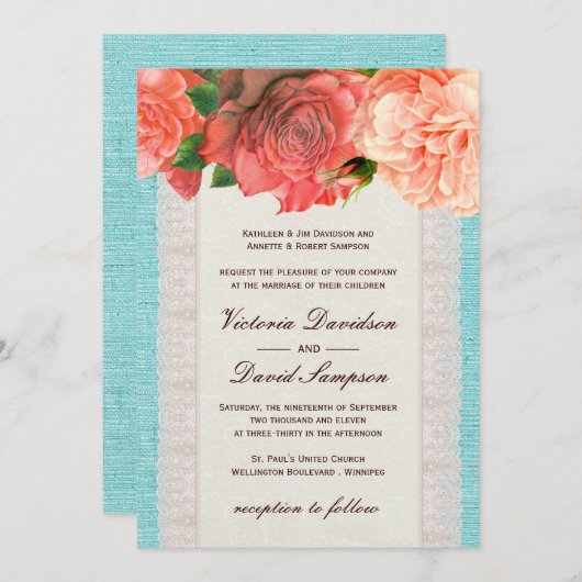 Faire-part de mariage floral chic minable (Devant / Derrière)