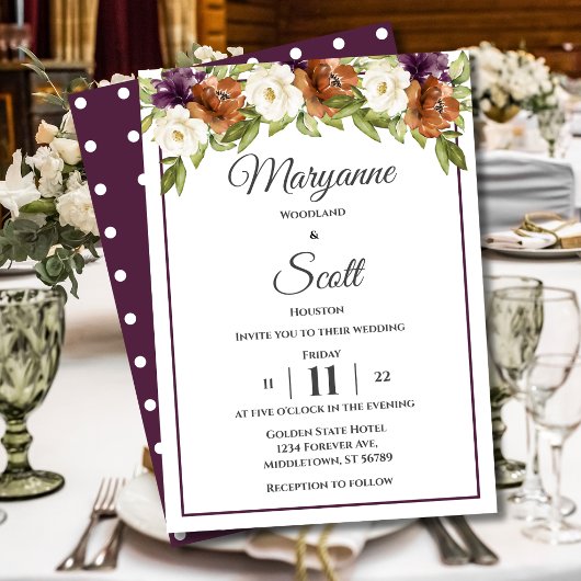 Faire-part de mariage floral chic rustique d'autom