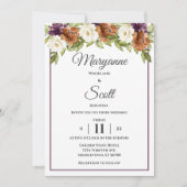 Faire-part de mariage floral chic rustique d'autom (Devant)