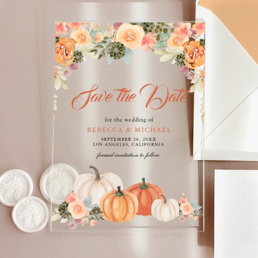 Faire-part de mariage floral citrouille rustique