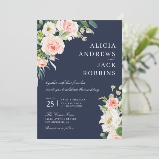 faire-part de mariage floral clair moderne (Debout devant)