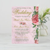 Faire-part de mariage floral classique aux tons ro (Debout devant)