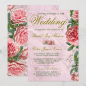 Faire-part de mariage floral classique aux tons ro (Devant / Derrière)