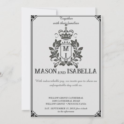 Faire-part de mariage Floral Classique Monogram Cr (Devant)