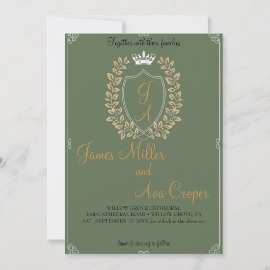 Faire-part de mariage Floral Classique Monogram Cr (Devant)