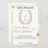 Faire-part de mariage Floral Classique Monogram Cr (Devant / Derrière)
