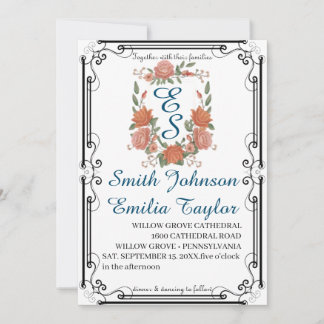 Faire-part de mariage Floral Classique Monogram Cr