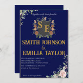 Faire-part de mariage Floral Classique Monogram Cr (Devant / Derrière)