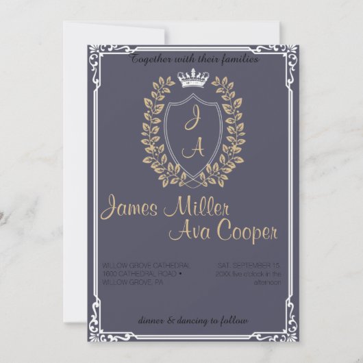 Faire-part de mariage Floral Classique Monogram Cr (Devant)