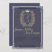 Faire-part de mariage Floral Classique Monogram Cr (Devant / Derrière)