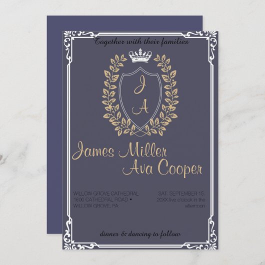 Faire-part de mariage Floral Classique Monogram Cr (Devant / Derrière)