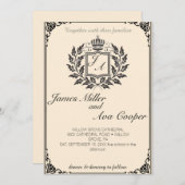 Faire-part de mariage Floral Classique Monogram Cr (Devant / Derrière)