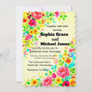 Faire-part de mariage floral coloré | Aquarelle