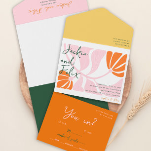 Faire-part de mariage floral coloré rétro bohème c