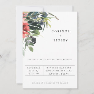 Faire-part de mariage floral corail marine