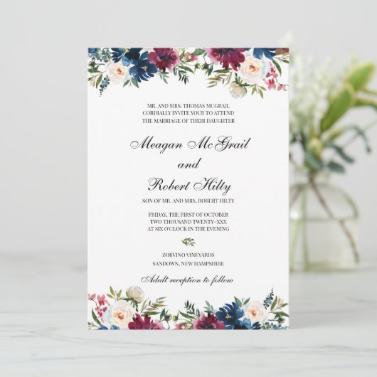 Faire-part de mariage floral couleur eau de Bourgo (Debout devant)