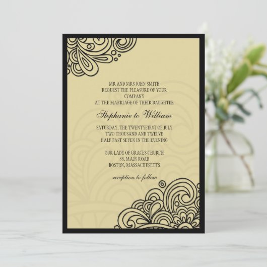 Faire-part de mariage floral crème (Debout devant)