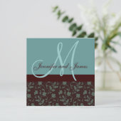 Faire-part de mariage Floral Damask Blue Brown (Debout devant)
