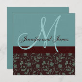 Faire-part de mariage Floral Damask Blue Brown (Devant / Derrière)