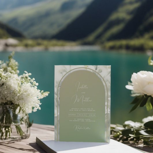 Faire-part de mariage floral d'arcade verte Sage
