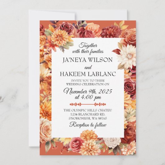 Faire-part de mariage floral d'automne (Devant)
