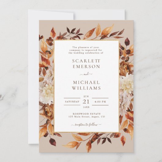 Faire-part de mariage floral d'automne moderne (Devant)