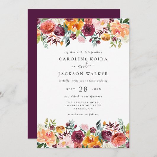 Faire-part de mariage Floral d'automne rustique (Devant / Derrière)