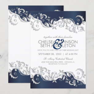 Faire-part de mariage floral de bleu marine et