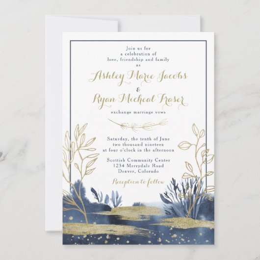 Faire-part de mariage Floral de Boho bleu marine (Devant)