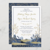 Faire-part de mariage Floral de Boho bleu marine (Devant / Derrière)