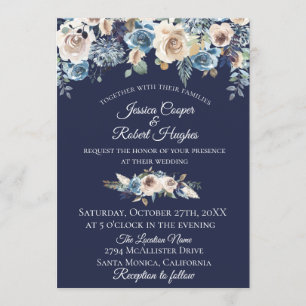 Faire-part de mariage Floral de Champagne Bleu Mar