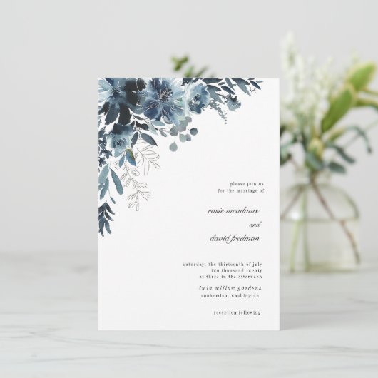 Faire-part de mariage floral de couleur d'eau mari (Debout devant)