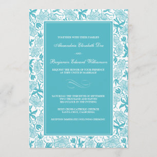 Faire-part de mariage floral de fantaisie d'Aqua