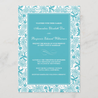 Faire-part de mariage floral de fantaisie d'Aqua