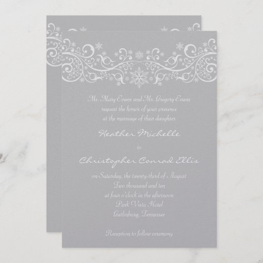 Faire-part de mariage floral de flocon d'argent (Devant / Derrière)
