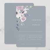 Faire-part de mariage floral de jardin Bleu Poussi (Devant / Derrière)