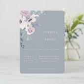 Faire-part de mariage floral de jardin Bleu Poussi (Debout devant)