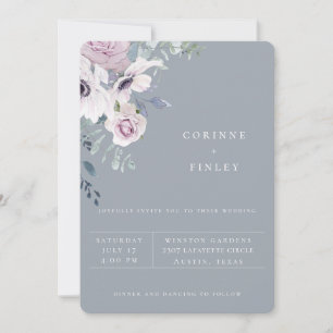 Faire-part de mariage floral de jardin Bleu Poussi