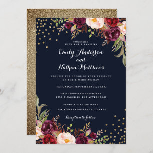 Faire-part de mariage floral de la Confetti Gold d