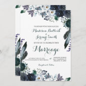 Faire-part de mariage floral de la marine d'aquare (Devant / Derrière)