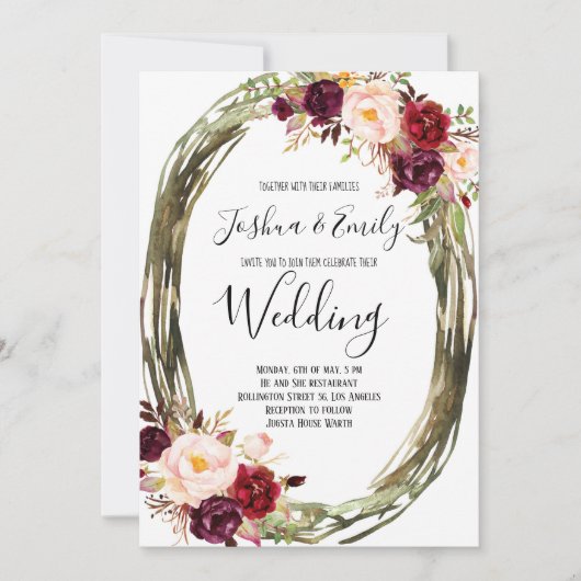 Faire-part de mariage floral de la pivoine de Bour (Devant)