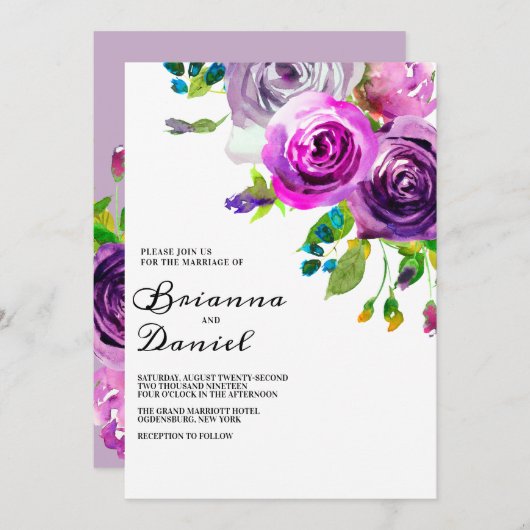 Faire-part de mariage floral de Lavender (Devant / Derrière)