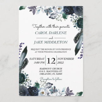 Faire-part de mariage floral de marine d'aquarelle