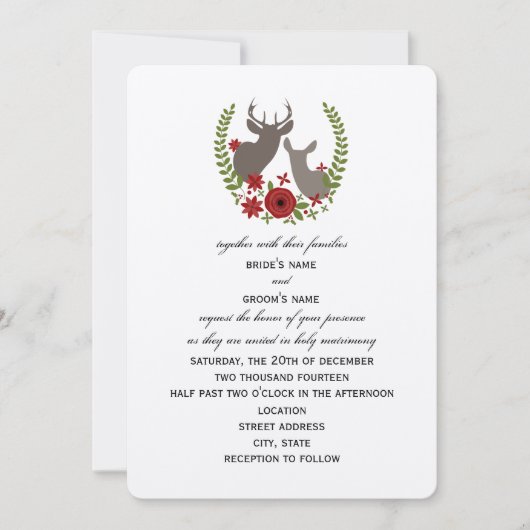 Faire-part de mariage floral de Noël de cerfs (Devant)
